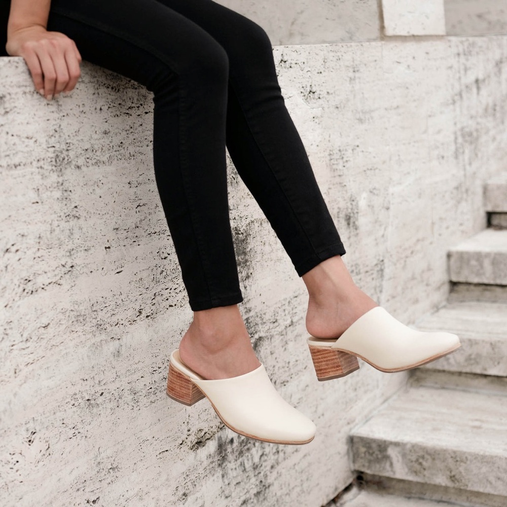 Nisolo x Anthropologie leather All day Heeled Mule in bone New no box‎